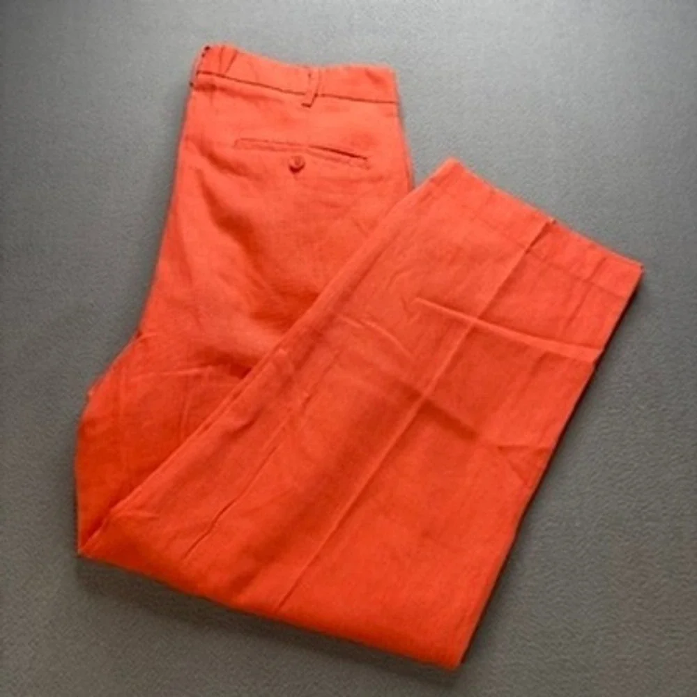 TRUST Pleated Linen Blend Trousers Relaxed Fit 34x32 (FIT 34x28) Orange Pants